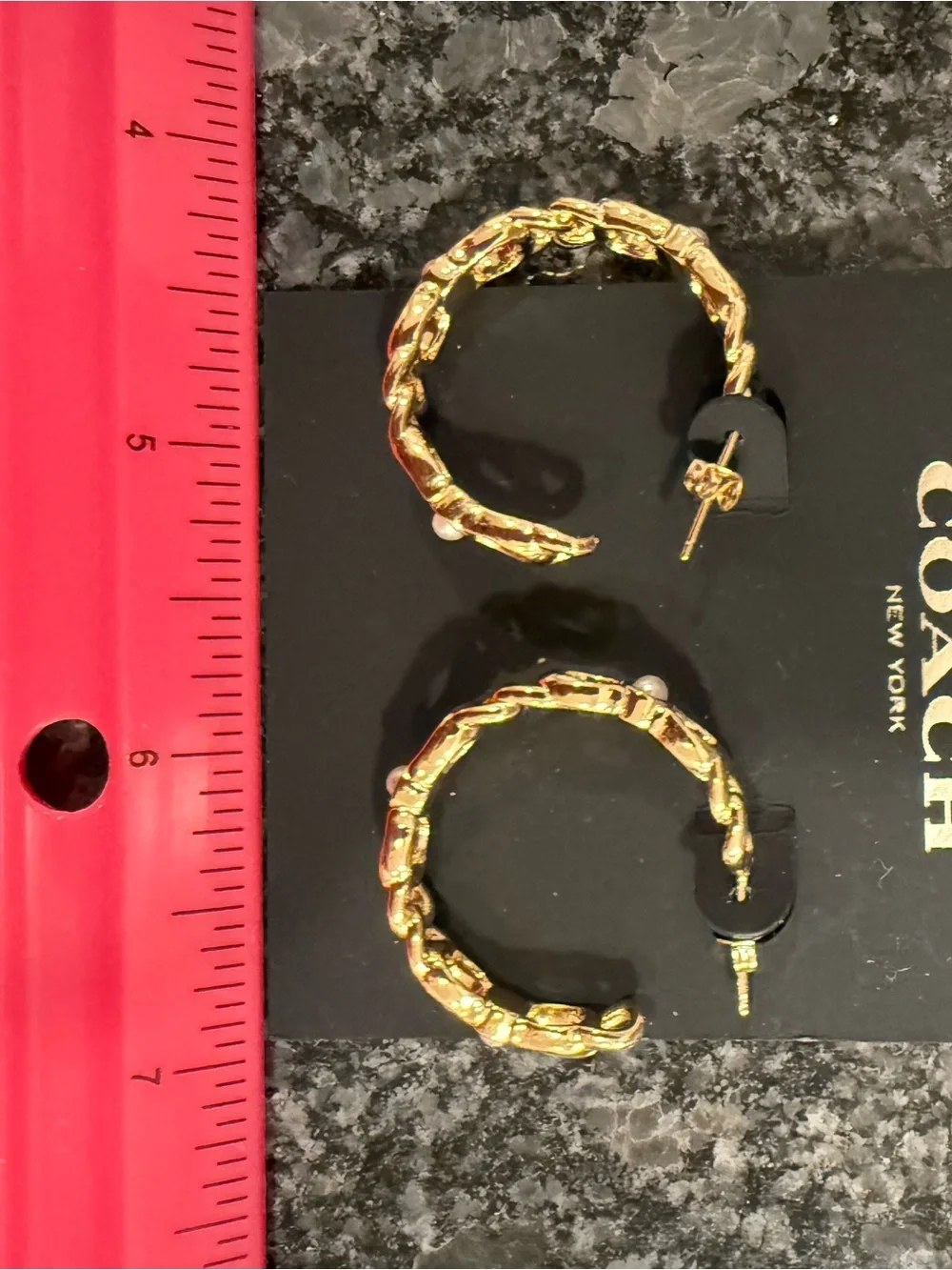 Coach Style Gold Braided Hoop with Pearl Style accent and “C” s Earrings - Picture 8 of 11